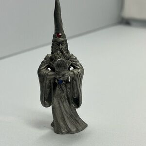 Vtg Pewter Wizard Figurine with Red & Blue Gems and Magic Ball